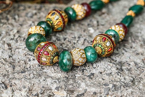 Emerald and meenakari mala from Zanthey