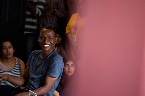 Artist Aryakrishnan at the Biennale. All images courtesy Kochi Biennale Foundation.