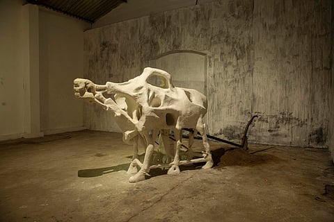 Prabhakar Pachpute's 'Resilient Bodies in the Era of Resistance, Anand Warehouse at Kochi-Muziris Biennale 2018. All images courtesy Kochi Biennale Foundation.