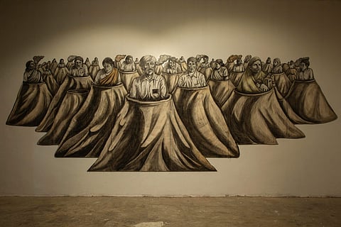Prabhakar Pachpute's 'Resilient Bodies in the Era of Resistance, Anand Warehouse at Kochi-Muziris Biennale 2018. All images courtesy Kochi Biennale Foundation.