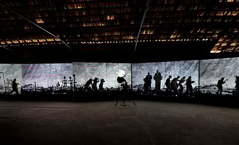 William Kentridge, More Sweetly Play the Dance (2015) at the Laboratory, Aspinwall House, Kochi-Muziris Biennale 2018. All images courtesy Kochi Biennale Foundation.