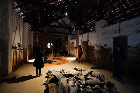 BV Suresh at the Biennale. All images courtesy Kochi Biennale Foundation.
