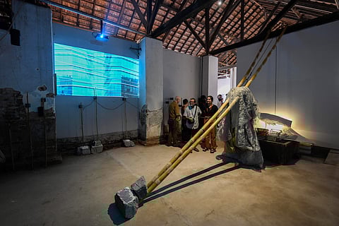 BV Suresh at the Biennale. All images courtesy Kochi Biennale Foundation.