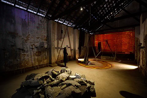 BV Suresh at the Biennale. All images courtesy Kochi Biennale Foundation.