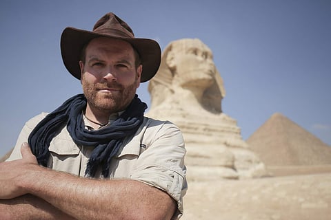 Josh Gates at Egypt for Expedition Unknown: Egypt to film an Egyptian coffin being opened live on Discovery TV (Photo Source: Discovery)