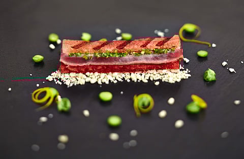 Grilled watermelon with Tuna tataki