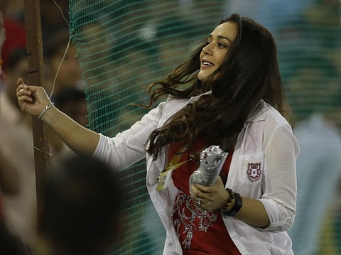 Mohali: Kings XI Punjab co-owner Preity Zinta at the match between Kings XI Punjab and Sunrisers Hyderabad at Punjab Cricket Association IS Bindra Stadium on April 8. (Photo: Surjeet Yadav/IANS)