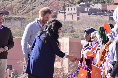 February 24, 2019: Prince Harry and his wife Meghan in the rural town of Asni near Morocco's central city of Marrakech to show support to girls' education and promote gender equality. (Xinhua/IANS)