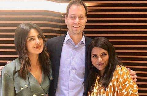 Priyanka Chopra and Mindy Kaling with Dan Goor