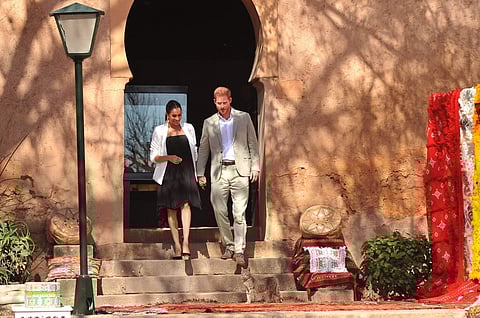 February 25, 2019: Prince Harry and his wife Meghan meet local artisans and young social entrepreneurs in the Andalusian Gardens in Rabat, Morocco. (Xinhua/IANS)