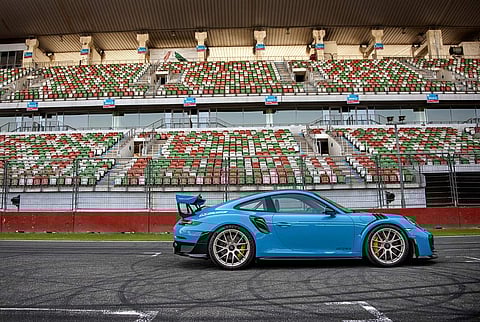 The Porsche 911 GT2 RS has a 3.8 litre biturbo flat engine which completes the zero to 100 km/h sprint in 2.8 seconds. Courtesy: Porsche India.