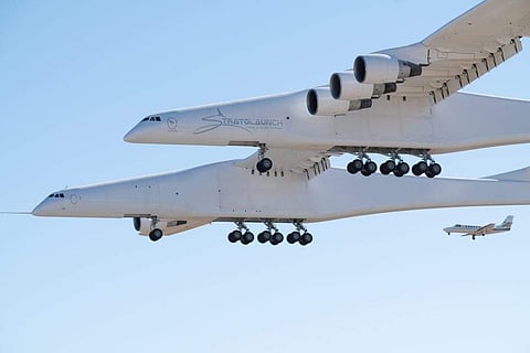 A historic flight: The world's largest aircraft by Stratolaunch completes maiden flight over Mojave Desert. All images source: Facebook/Stratolaunch.