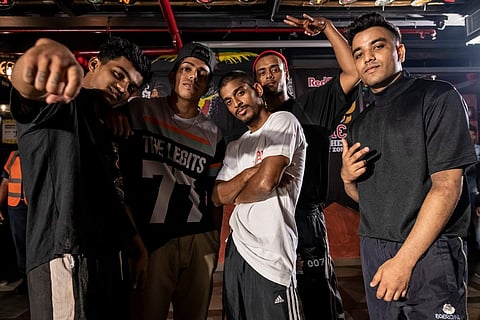 B-Boy Wildchild, B-Boy Soulsonic, B-Boy Tornado, B-Boy Sohail, B-Boy BFab and others at the Red Bull BC One West Zone Cypher in Mumbai, on April 11, 2019. Courtesy: Ali Bharmal/Red Bull Content Pool.