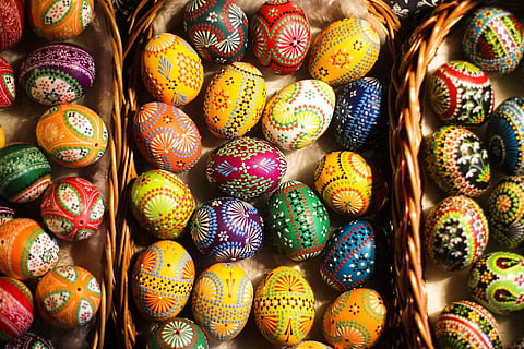 Easter eggs at a traditional Easter Market of Germany's Sorb minority in the village Neuwiese, near the city of Hoyerswerda in east Germany. (AP Photo/Markus Schreiber)