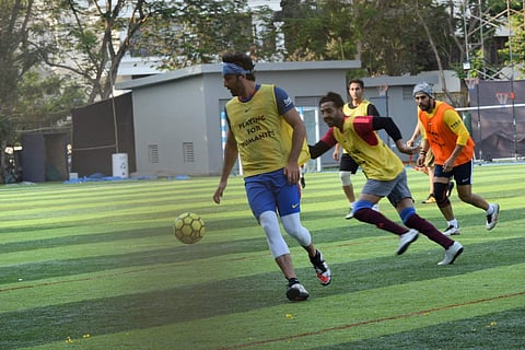 Actor Ranbir Kapoor during a football match in Mumbai's Juhu, on April 14, 2019. (Photo: IANS)