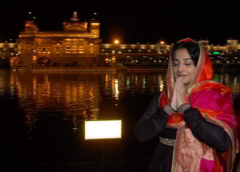 Amritsar: Actress Vidya Balan pays obeisance at the Golden Temple in Amritsar on April 17, 2019. (Photo: IANS)
