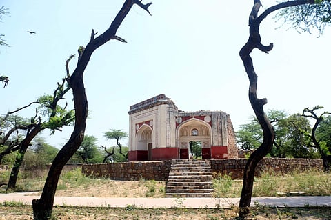 An old structure in the Humayun's Tomb complex designated for conversation. (Photo: Bidesh Manna/IANS)