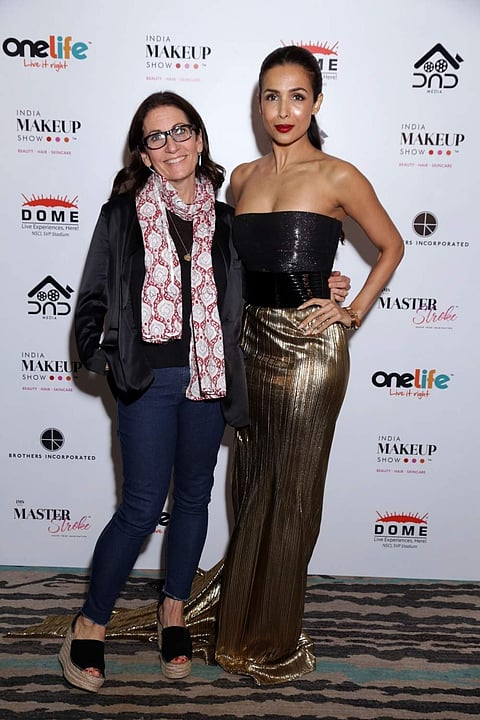 Actress Malaika Arora at India Makeup Show with entrepreneur Bobbi Brown for a masterclass in New Delhi on 20 April 2019. (Amlan Paliwal/IANS)