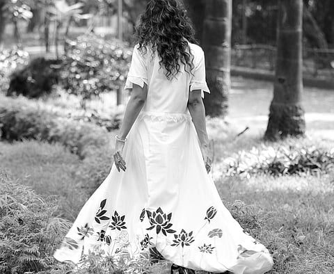 Crepe lotus applique jacket by Klitche