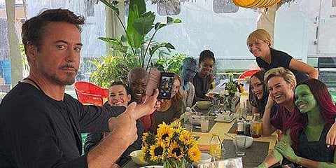 Robert Downey Jr with the female cast