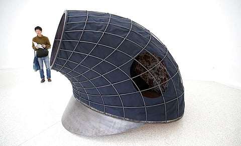 The Tabernacle sculpture, a part of the Liberty installation by Martin Puryear, at the US pavilion of the 58th Biennale of Arts in Venice, Italy. (AP Photo/Antonio Calanni)