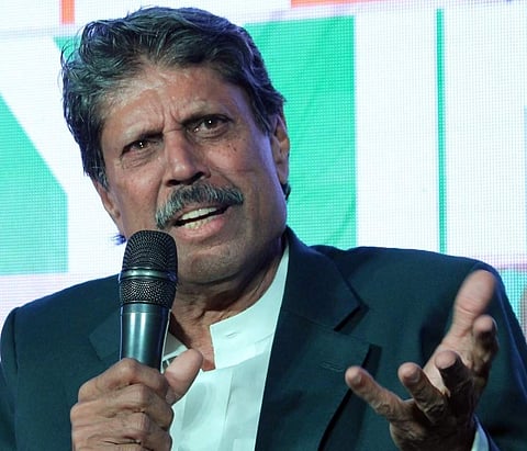 New Delhi: Former cricketer Kapil Dev addresses a press conference organised to launch of the song 'One India My India' in New Delhi on May 13, 2019. (Photo: Amlan Paliwal/IANS)