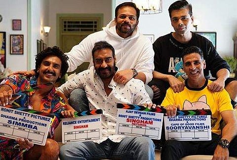 Rohit Shetty with Ranveer Singh, Ajay Devgn and Akshay Kumar