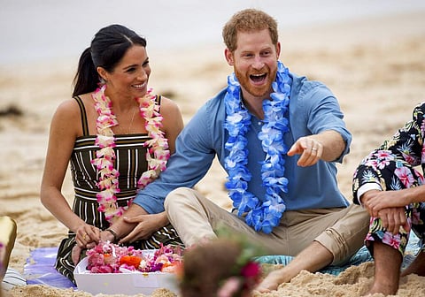 Oct 19, 2018 file photo: Prince Harry and Meghan in Sydney, Australia. (Dominic Lipinski/Pool via AP, File)