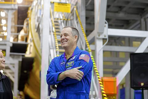 NASA astronaut Ricky Arnold at a preview of the core stage for NASA's Space Launch System (AP Photo/Gerald Herbert)
