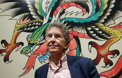 Ed Hardy at a preview of Ed Hardy: Deeper than Skin at the de Young Museum in San Francisco, a new show that sheds light on the man as a prolific artist and tattoo pioneer. (AP Photo/Jeff Chiu)