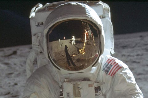 Astronaut Edwin E Aldrin Jr on the surface of the moon (Image: The MeT)