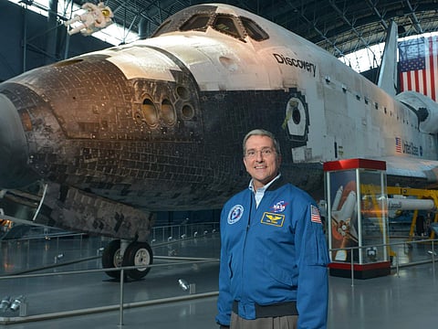 With Discovery at the National Air & Space Museum. Pic courtesy: NASA and Don Thomas