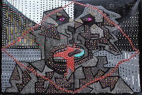 The Selfie Couple, Acrylic On Canvas. (Source: Pallav Chander)