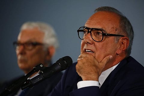 Alberto Barbera and Paolo Baratta at the Venice Lido (AP Photo/Domenico Stinellis)