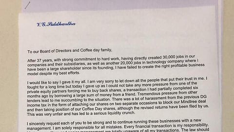 Letter allegedly written by VG Siddhartha (Source: Internet)