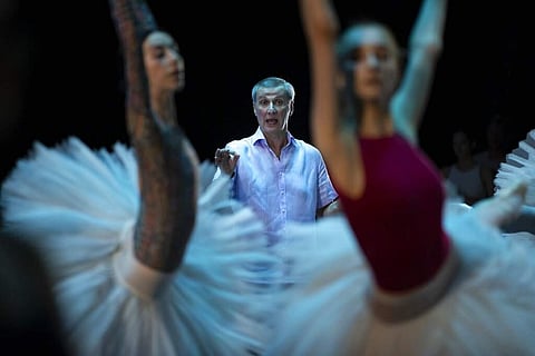 The ballet director of the Bolshoi Theater Makhar Vaziev conducts a rehearsal in the Bolshoi Theater in Moscow, Russia. (AP Photo/Alexander Zemlianichenko)