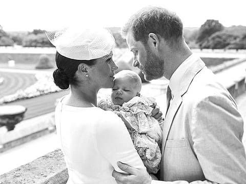 Britain's Prince Harry and Meghan, the Duchess of Sussex with their son Archie Harrison Mountbatten-Windsor (Chris Allerton/©SussexRoyal via AP)