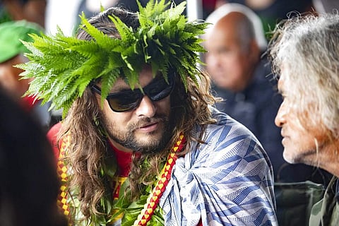 Jason Momoa in Mauna Kea, Hawaii (Cindy Ellen Russell/Honolulu Star-Advertiser via AP)