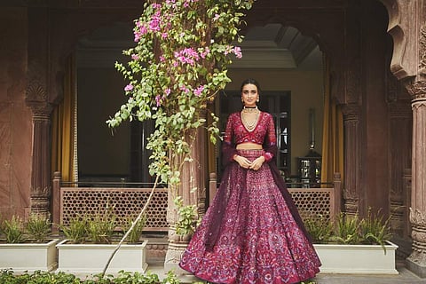 The debut collection,  La Muse Mystique, brings together contemporary embroidered jackets, A-line lehengas, Victorian blouses, Mughal-inspired anarkalis and saris that have a beautiful drape.