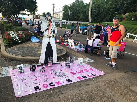 A street art display honouring Elvis Presley at Graceland (AP Photo/Adrian Sainz)