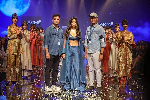 Malavika Mohanan with designers Vineet Rahul