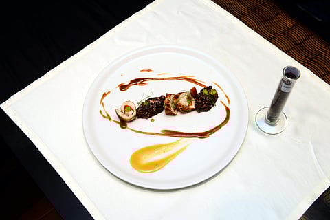 Chak Hao Poreiton: Asparagus and pistachio stuffed chicken with edamame risotto and gastrique orange rice sauce at the Rice of Change festival at Six 'O' One, The Park Chennai.