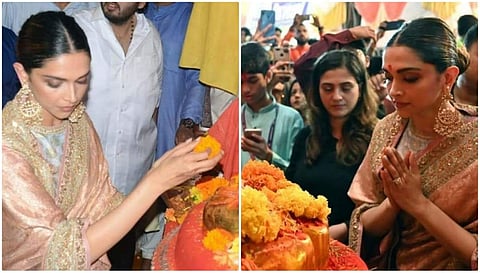 Deepika Padukone looks stunning in a pastel Sabyasachi saree. (Picture courtesy: Instagram/Viral Bhayani)