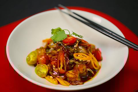 Stir-fried Spring Chicken with Chestnuts at JW Marriott, Kolkata
