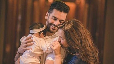 Angad Bedi and Neha Dhupia with their daughter. Source: Internet