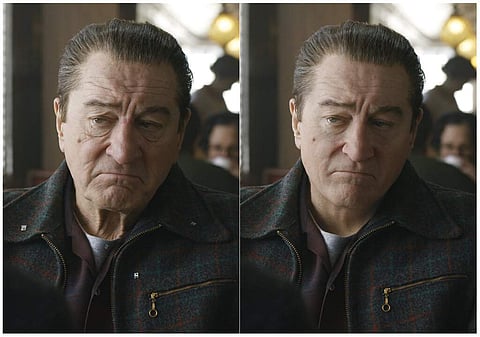 Combo photo of Robert De Niroin The Irishman (Netflix via AP)