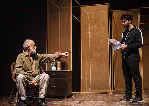 MK Raina and Aakash Prabhakar in a scene from the play