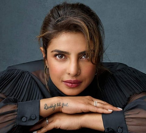 Priyanka Chopra on the cover of her book Unfinished