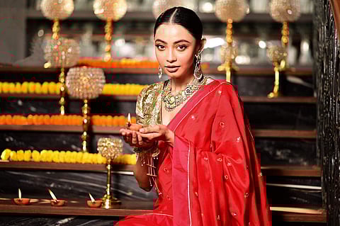 Diti Saha in a sari from Label Earth by Priti Shekhar