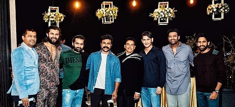 Tollywood superstars pose with Dil Raju Image Courtesy: Tiny_tales photogaphy Source: Instagram
